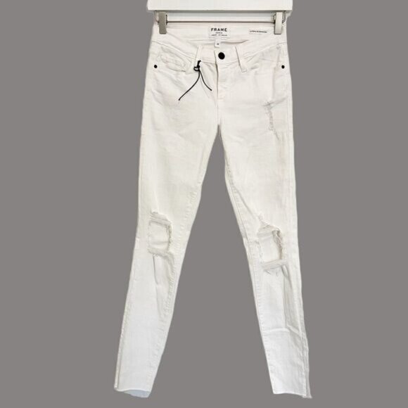 NEW Frame Denim Le Skinny De Jeanne Ankle Distressed Jeans White Lord Blanc 26 - Picture 1 of 10